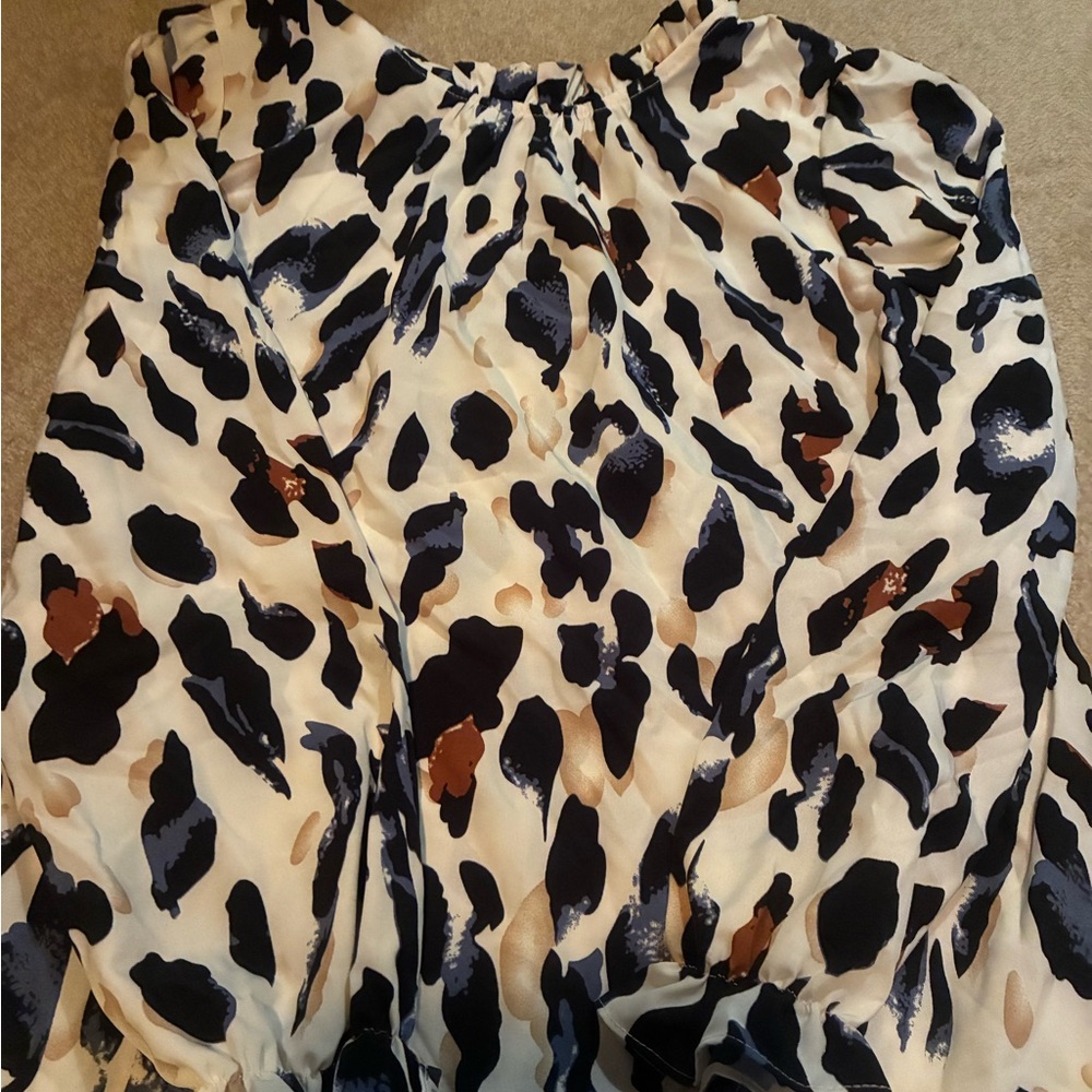SHEIN Black, Brown, Navy & Cream Animal Print Off-Shoulder Blouse
